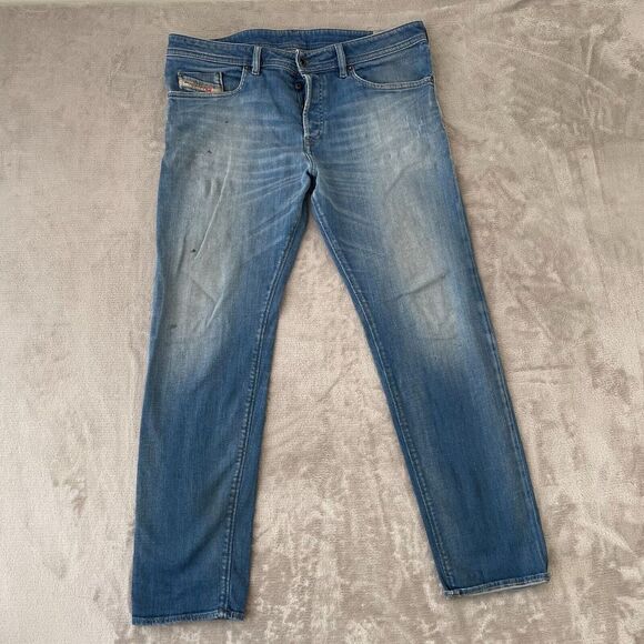 DIESEL Buster Regular Slim Tapered Jeans‎ Men 36x31 Blue 08501 Paint Spots Wash